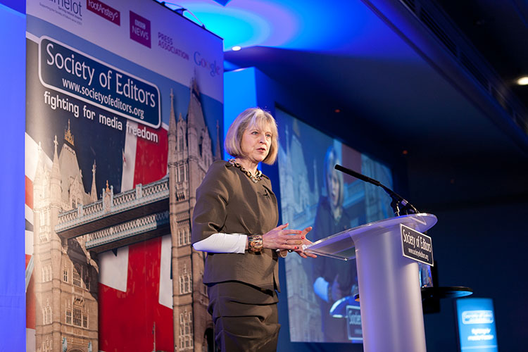 Theresa May at the Society of Editors Conference London UK
